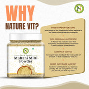 NatureVit Multani Mitti Powder for Face & Hair 250g | Natural Bentonite Clay for Glowing Skin & Oil Control | Fuller's Earth