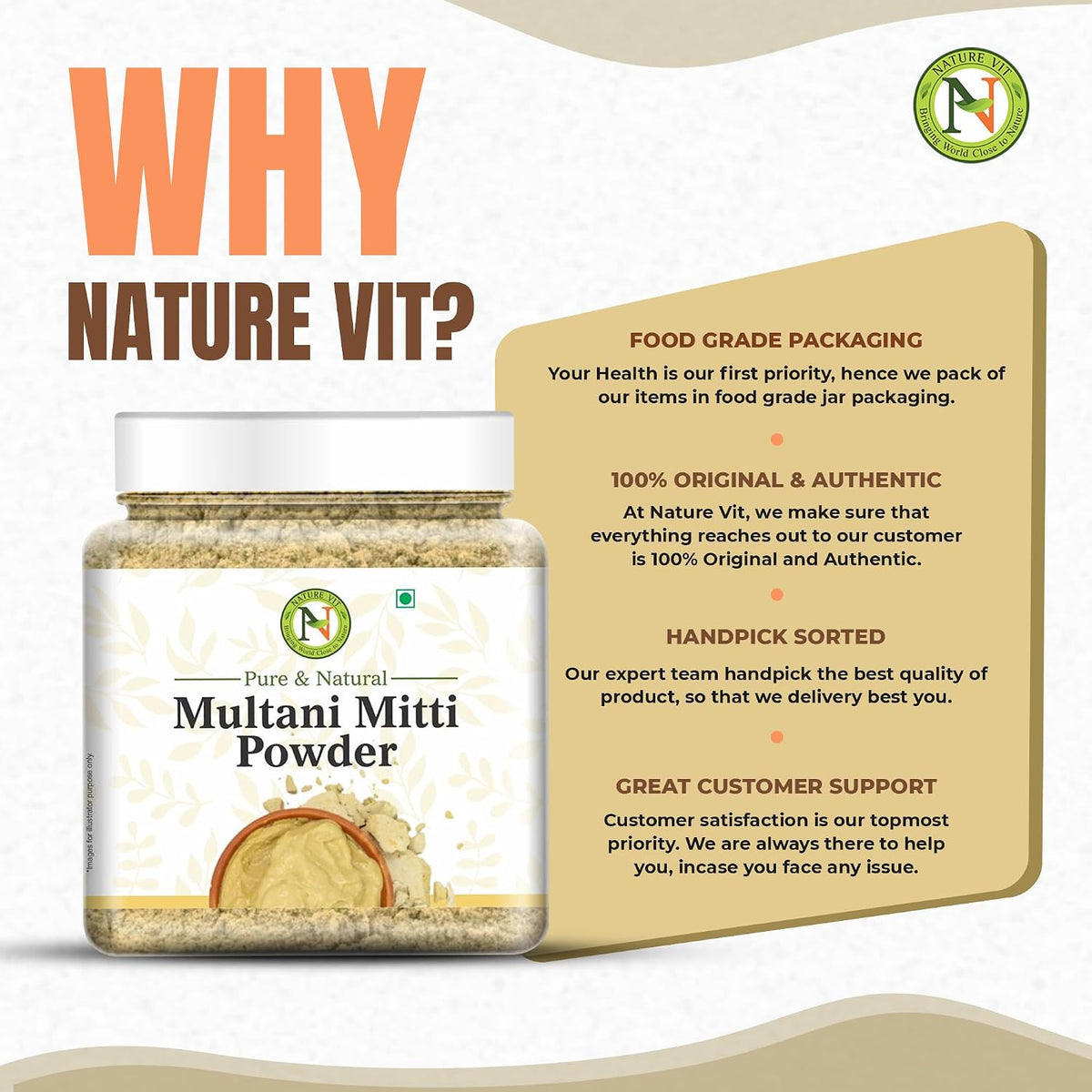 NatureVit Multani Mitti Powder for Face & Hair 250g | Natural Bentonite Clay for Glowing Skin & Oil Control | Fuller's Earth