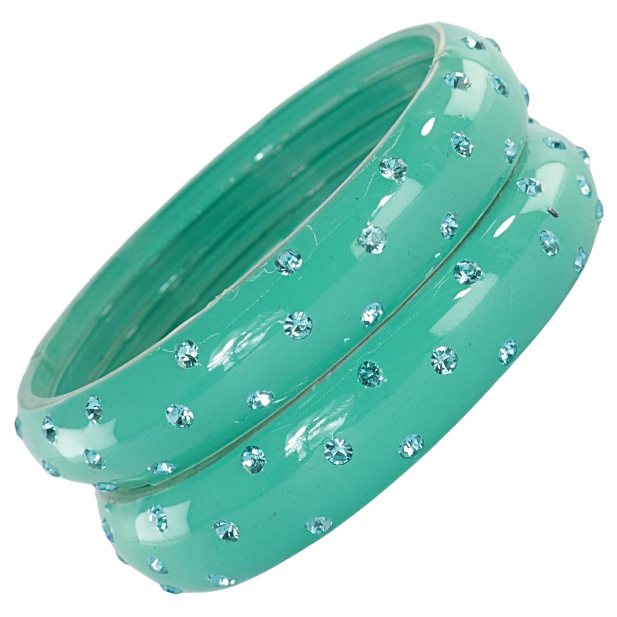 NMII Designer Glass Kada Set For Women & Girls Studded With Zircon Gemstone | Girls Bangle Bracelet | Traditional Chudi | Stylish Glass Kada For Party, Wedding - Set Of 2