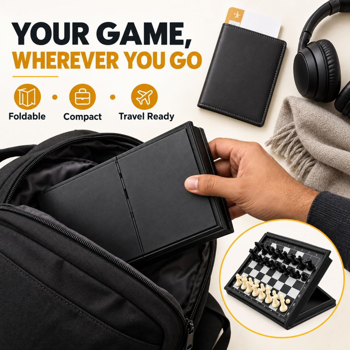 Toy Imagine Magnetic Chess Board Game – Folding Travel Chess Set with Pieces Storage | Portable Strategy Game for Kids & Adults | 2 Player Board Game for Travel, Learning & Fun