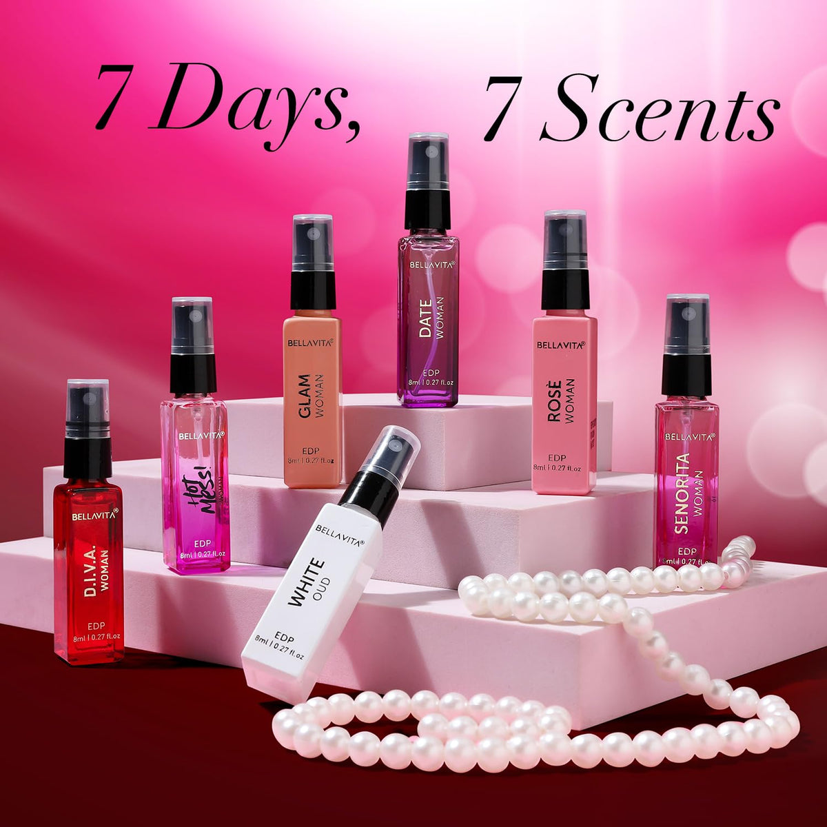 Bella Vita Luxury Discovery | Long Lasting EDP 7 x 8ml | Trial Perfume Gift Set for Women | Perfume for Woman | Gift for Woman | Floral, Fresh and Fruity Premium Fragrance Scent