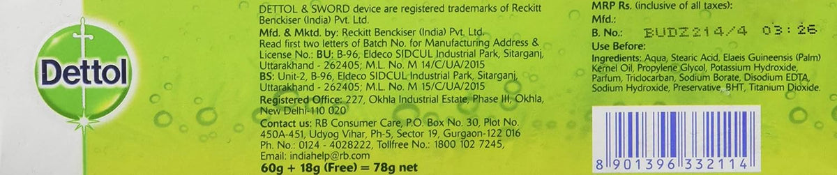Dettol Fresh Shaving Cream - 60g + 18g extra (Pack of 3)
