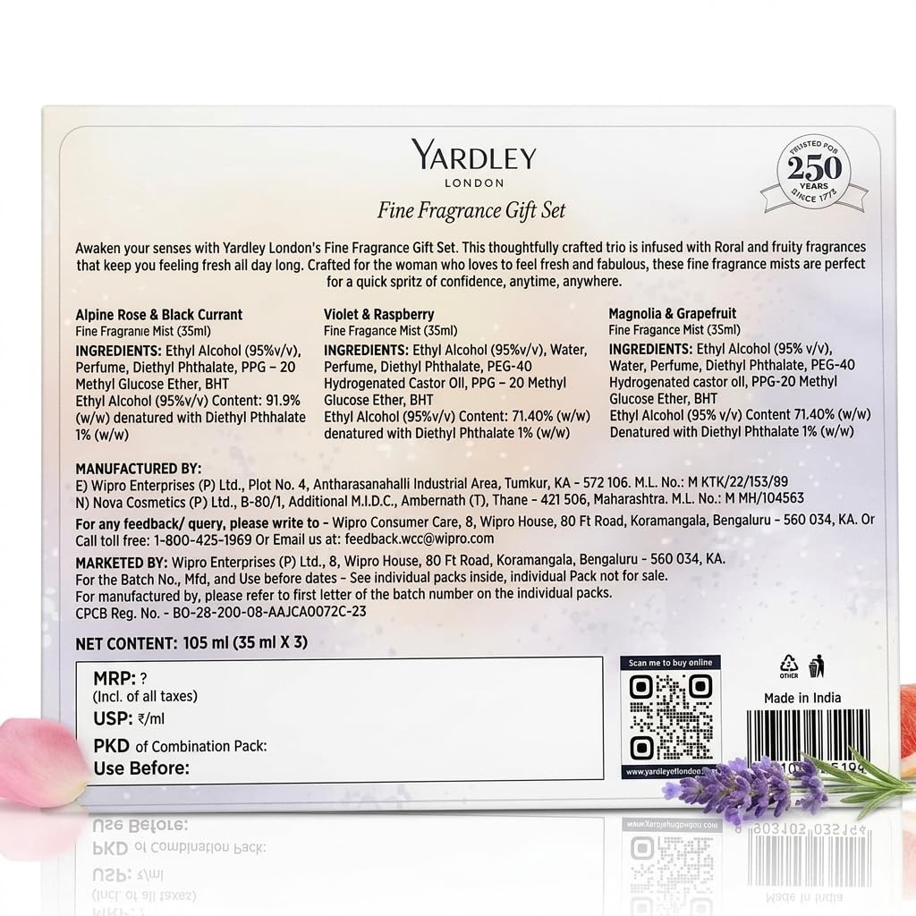 Yardley London Fine Fragrance Gift Set for Women | Floral Perfume Mist Combo Pack of 3 (35 ml Each) | Long Lasting Body Spray | Ideal Gift for Women & Girls