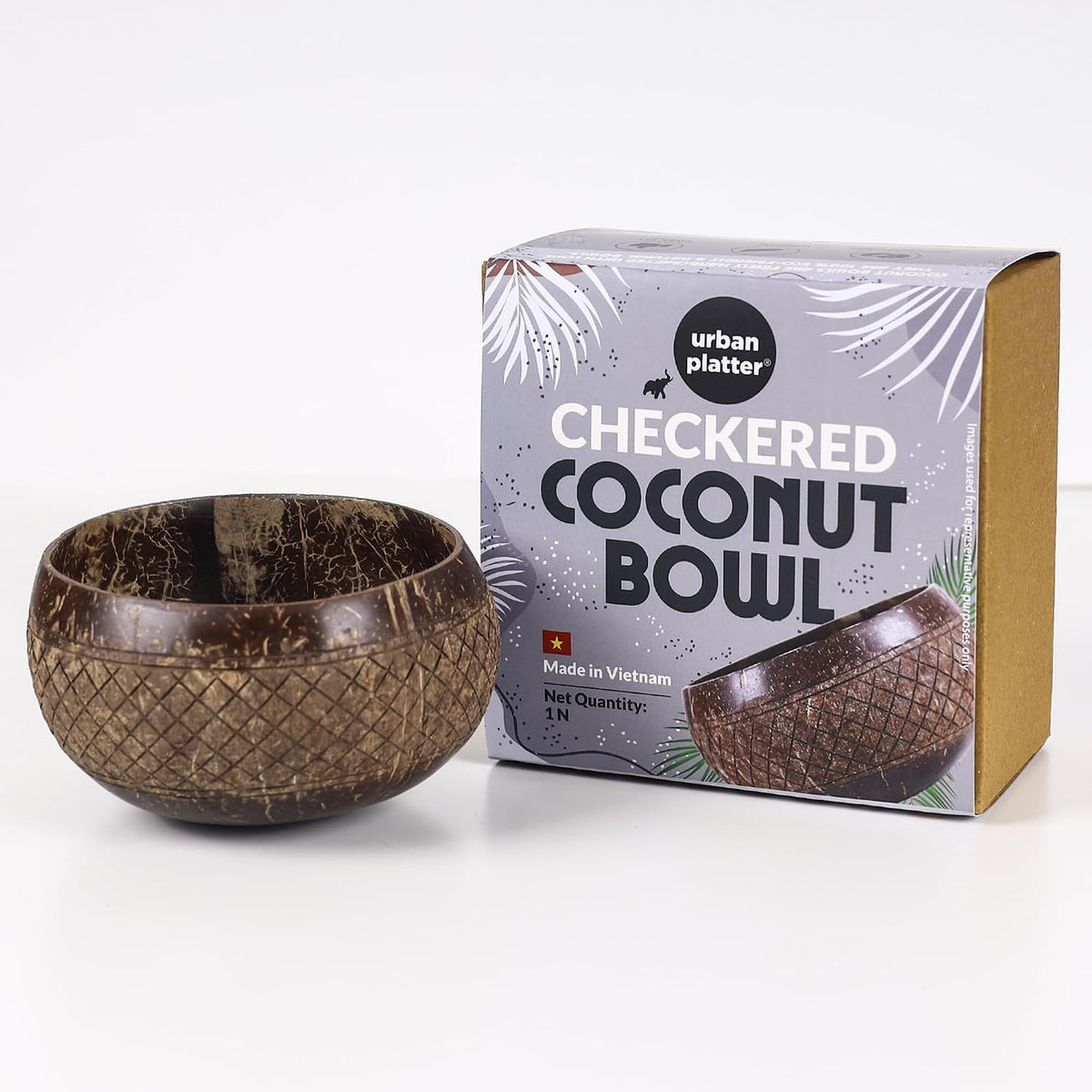 urban platter Checkered Coconut Bowl, 1 Unit (Light Weight | Jumbo Size | Eco-Friendly)