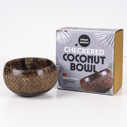 urban platter Checkered Coconut Bowl, 1 Unit (Light Weight | Jumbo Size | Eco-Friendly)