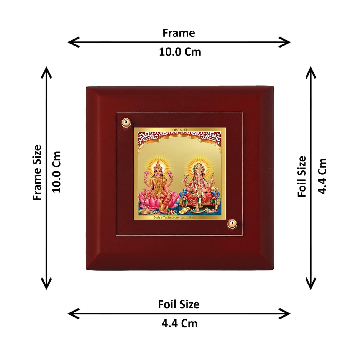 DIVINITI Maa Lakshmi & Ganesha 24K Gold Plated MDF Photo Frame|Premium Religious Table Top Frame for Home, Office & Prayer Room|Luxury Spiritual Gift Item for Housewarming Gifting|10 x 10 CM