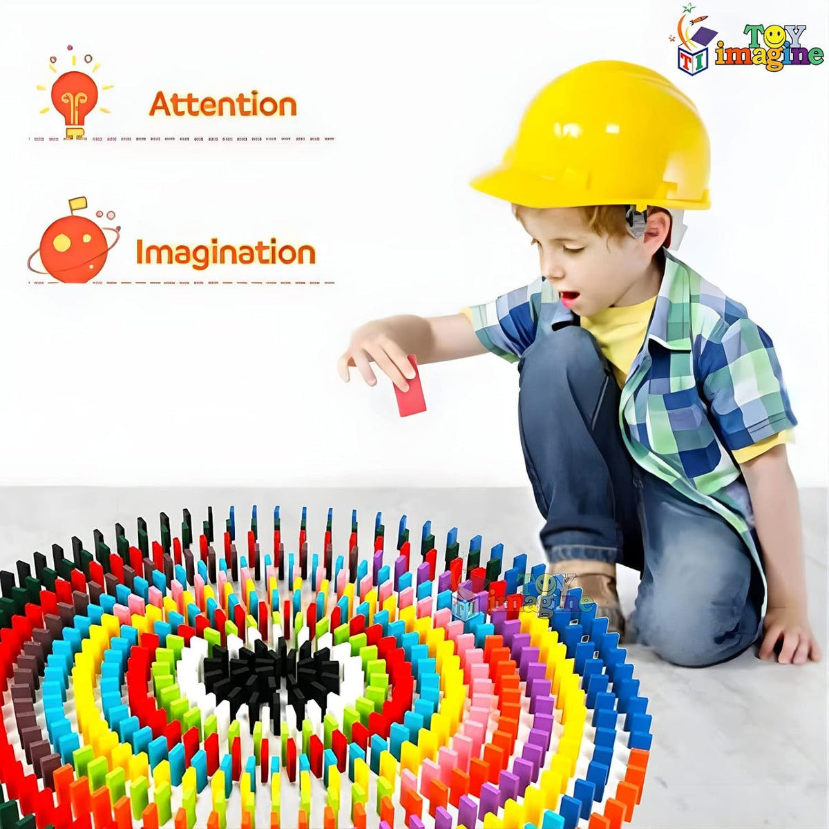 Toy Imagine 1200 Piece Colorful Wooden Domino Block Set for Kids