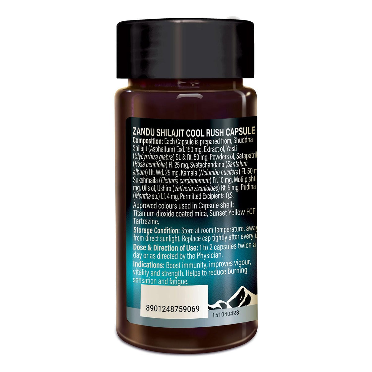 Zandu Shilajit Cool Rush Caps 60N: The 1st Ever Himalayan Shilajit with heat balancing ingredients | All Season Energy | Boost Strength & Stamina | Rich in fulvic acid