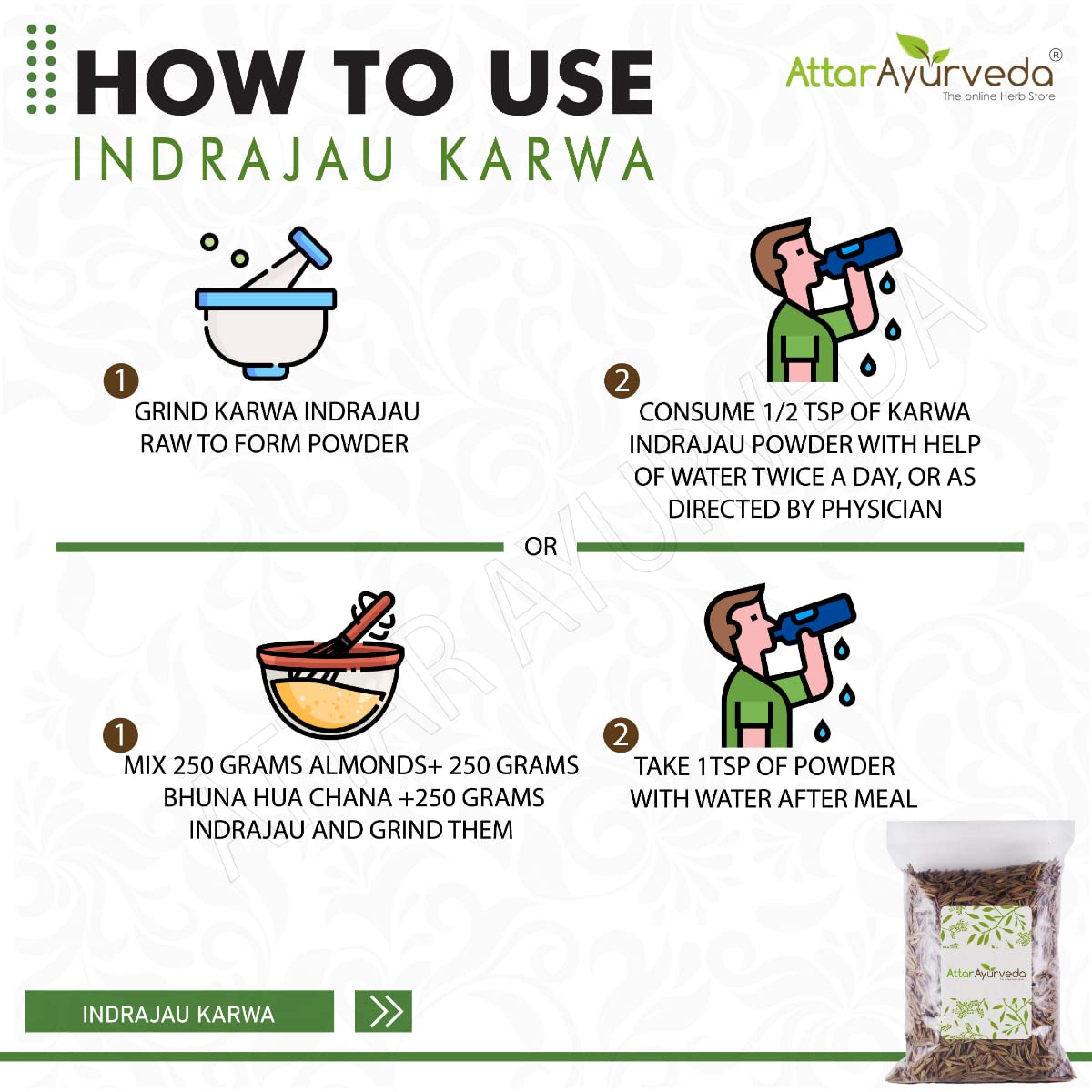 Attar Ayurveda Karva Indrajau - Indrajav - Holarrhena Pubescens for diabetes (500 Grams)
