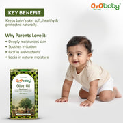 OYO BABY 100% Pure Olive Oil for Baby - 200ml | Enriched with Vit E & Omega 3 | Baby Massage Oil for Skin & Hair Nourishment | Edible Food-Grade Oil
