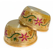 DSH Brass Serving Bowl Designer Dry Fruit & Snacks Katori Floral (3.5X4 cm) Metal Bowls for Kitchen & Dining Embossed Design Brass Bowl Katori Serving Dishes (2)