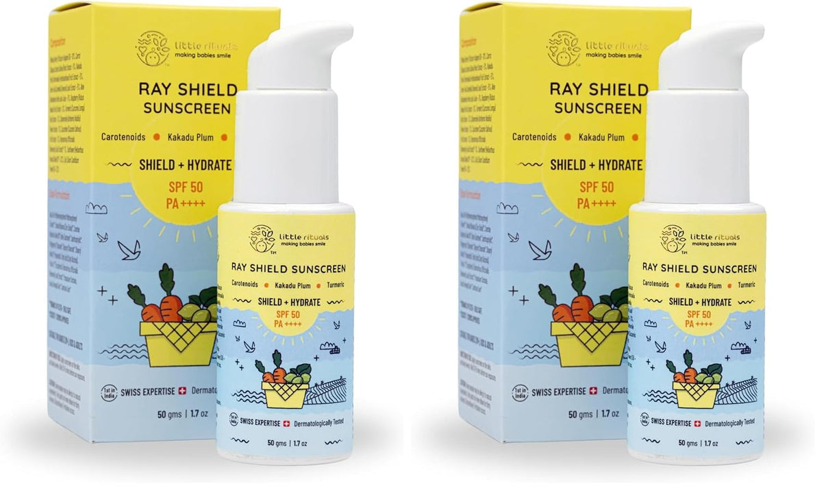 Little Rituals Baby Sunscreen for Kids 0-15 Yrs SPF 50 PA++++ Organic & Natural Lotion, UVA UVB IR, Blue Light, Wifi Radiation, Protection, Hypoallergenic, SWISS Tech, Daily Use Sunblock - 50gm