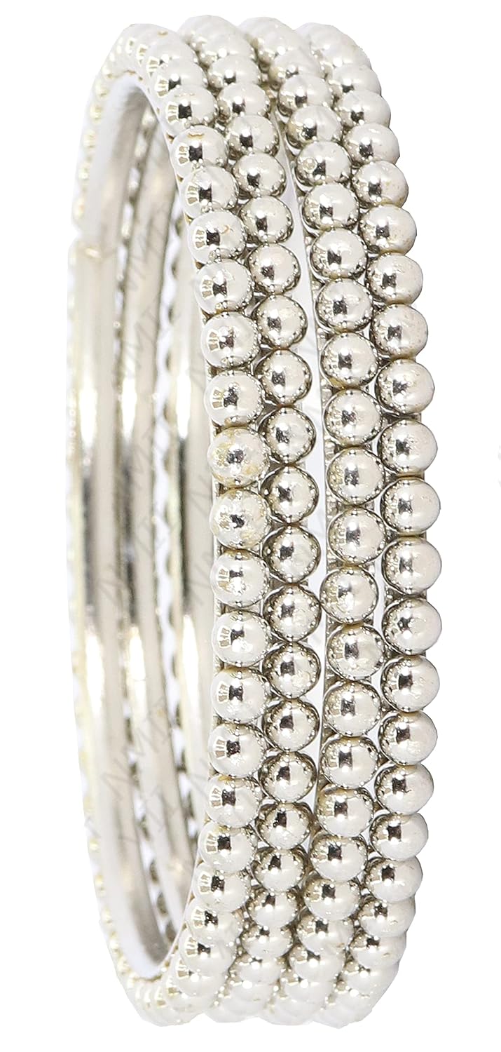 NMII Metal Base Metal with Ball Chain Linked Glossy Finished Kada set For Women and Girls