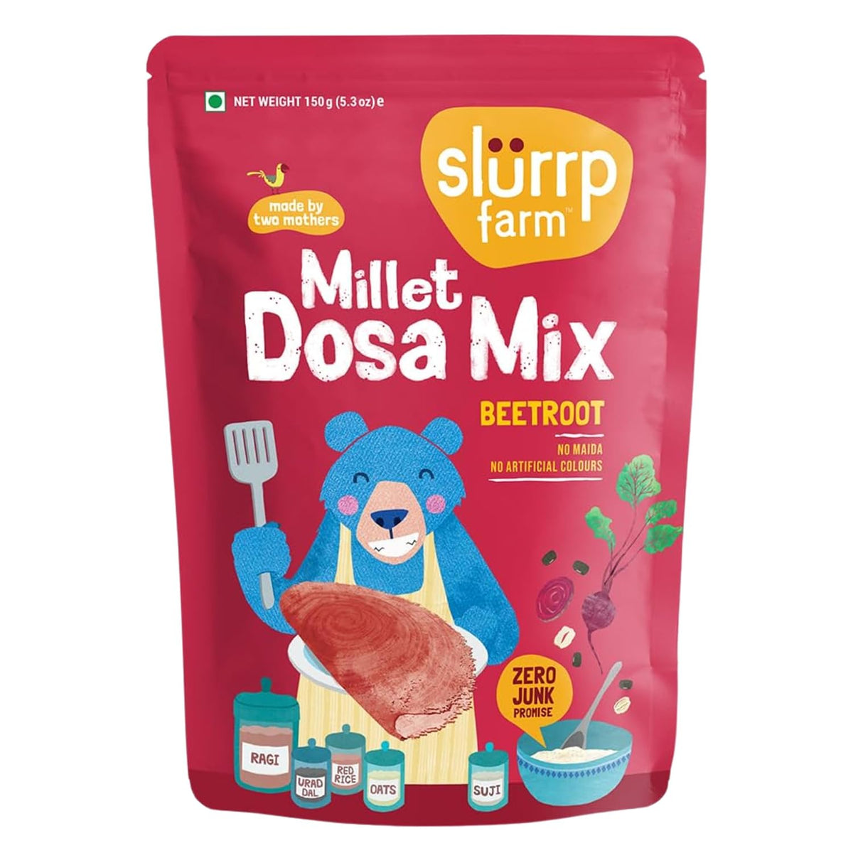 Slurrp Farm Millet Dosa Instant Mix, Supergrains Spinach And Beetroot, Natural And Healthy Food, 150g (Pack Of 2)