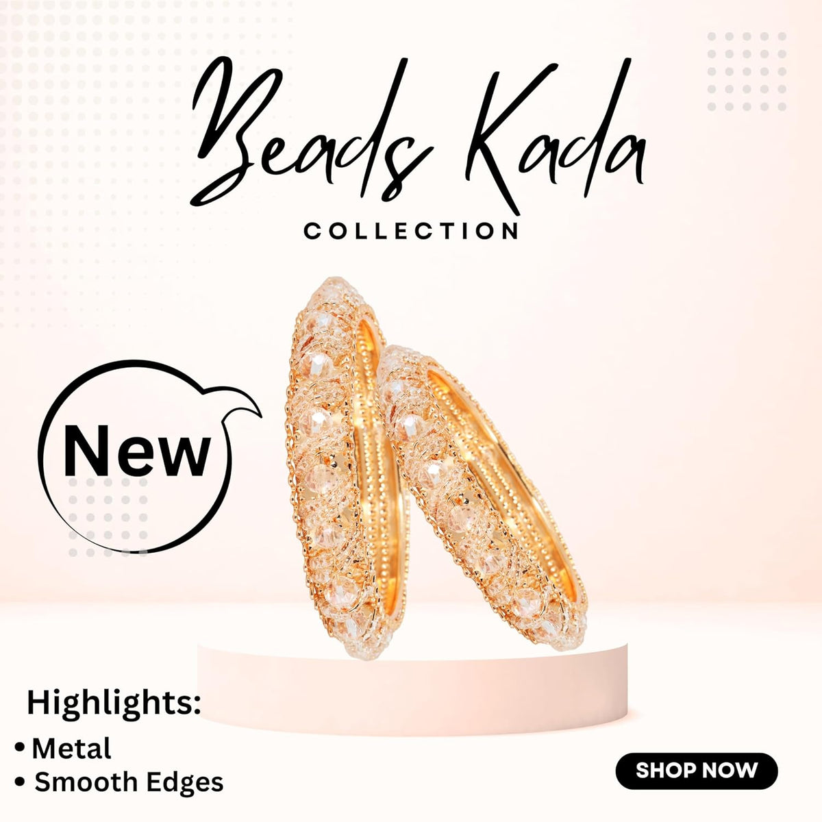 NMII Stylish Pearls & Alloy Metal Kada Set For Women and Girls | Fancy Women's Kada Bangles | Fashion Jewellery | Metal Bangle | Traditional Kada Set For Girls, (MAH58_9001-Peach-2.6)