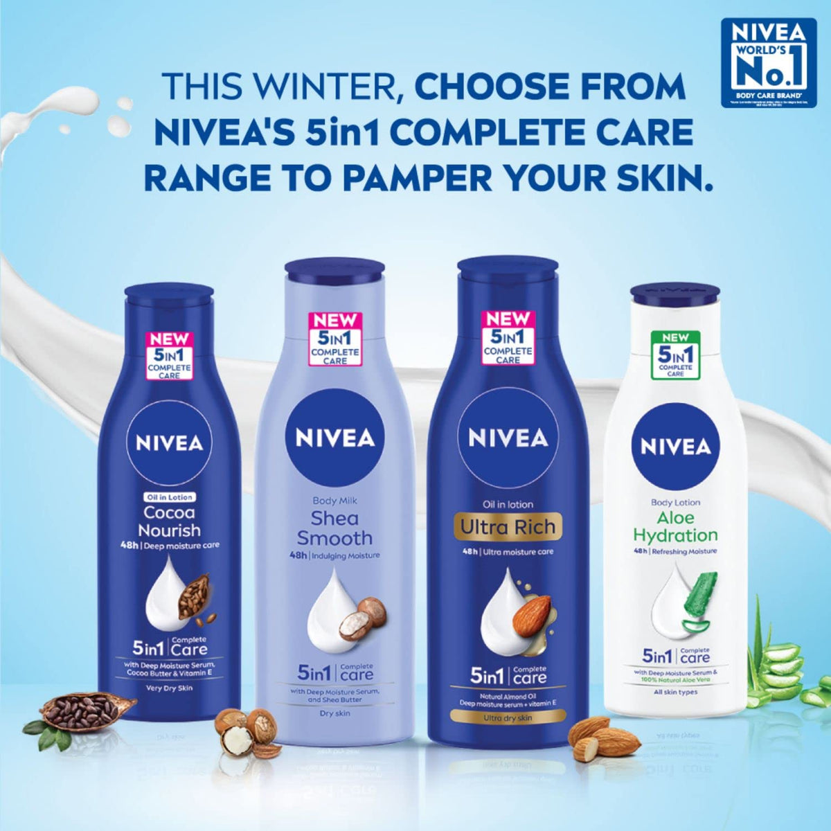 NIVEA Nourishing Body Milk 120ml Body Lotion with Deep Moisture Serum | 48 H Moisturization | With 2X Almond Oil | Smooth and Healthy Looking Skin |For Very Dry Skin (Pack of 2)