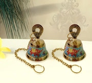 DSH Handcrafted Brass Temple Hanging Bell with Chain Home Mandir Decoration Ghanti for Pooja with Deep Sound (Blue, H-4 Inch)