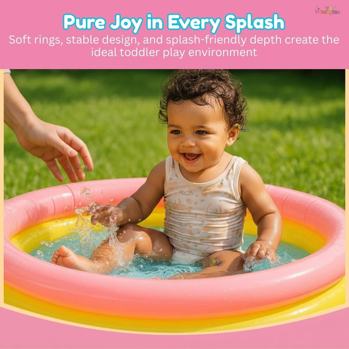Toy Imagine Baby Bath Tub 0–3 Years | 2 Feet Round Pool 34" X 10" Sunset Glow | Soft Inflatable Baby/Kids Tub | Home & Outdoor Swimming Pool for Kids 1-5 Years, Multicolor