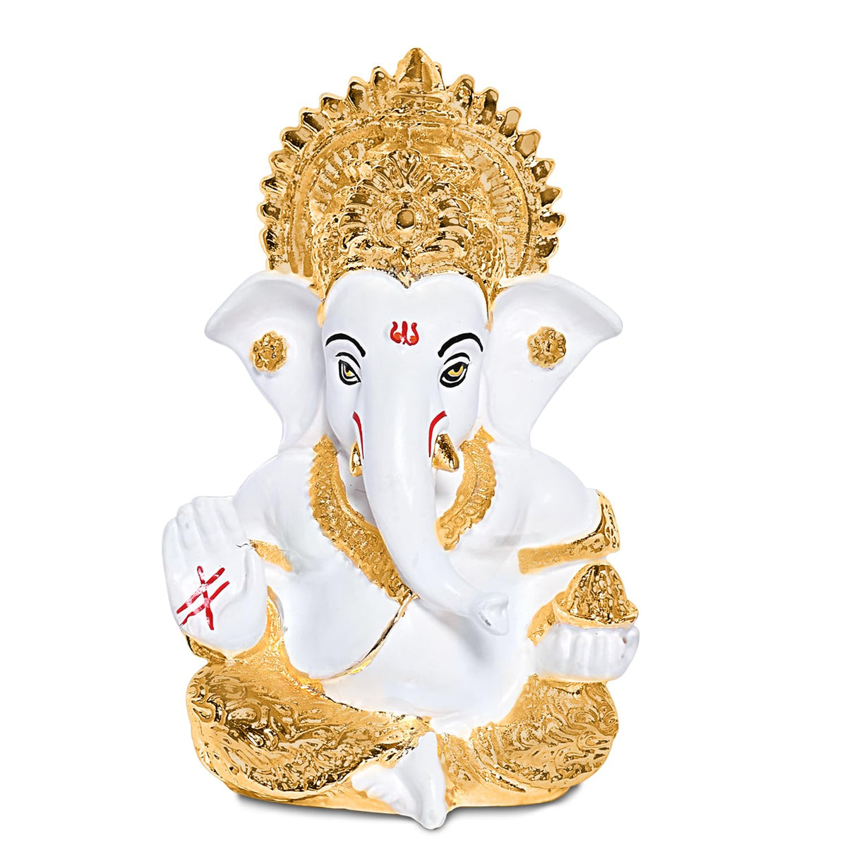 DIVINITI 24K Gold Plated Resin Lord Ganesha Idol for Car Dashboard, Tabletop|Ganesh Statue for Good Luck and Success|Ganpati Murti for Home Decor Mandir, Office Desk Puja Gift White & Gold (8.4x4.2cm)