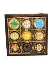 RUDRADIVINE Navgrah Chowki Wooden Base with 3D Glass Yantra – 9 Planet Shanti & Vastu
