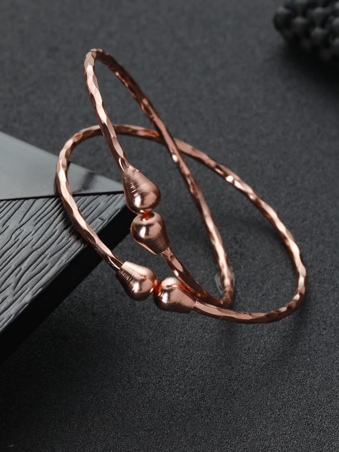 Priyaasi Elegant Textured Rose Gold-Plated Bangle Set of 2