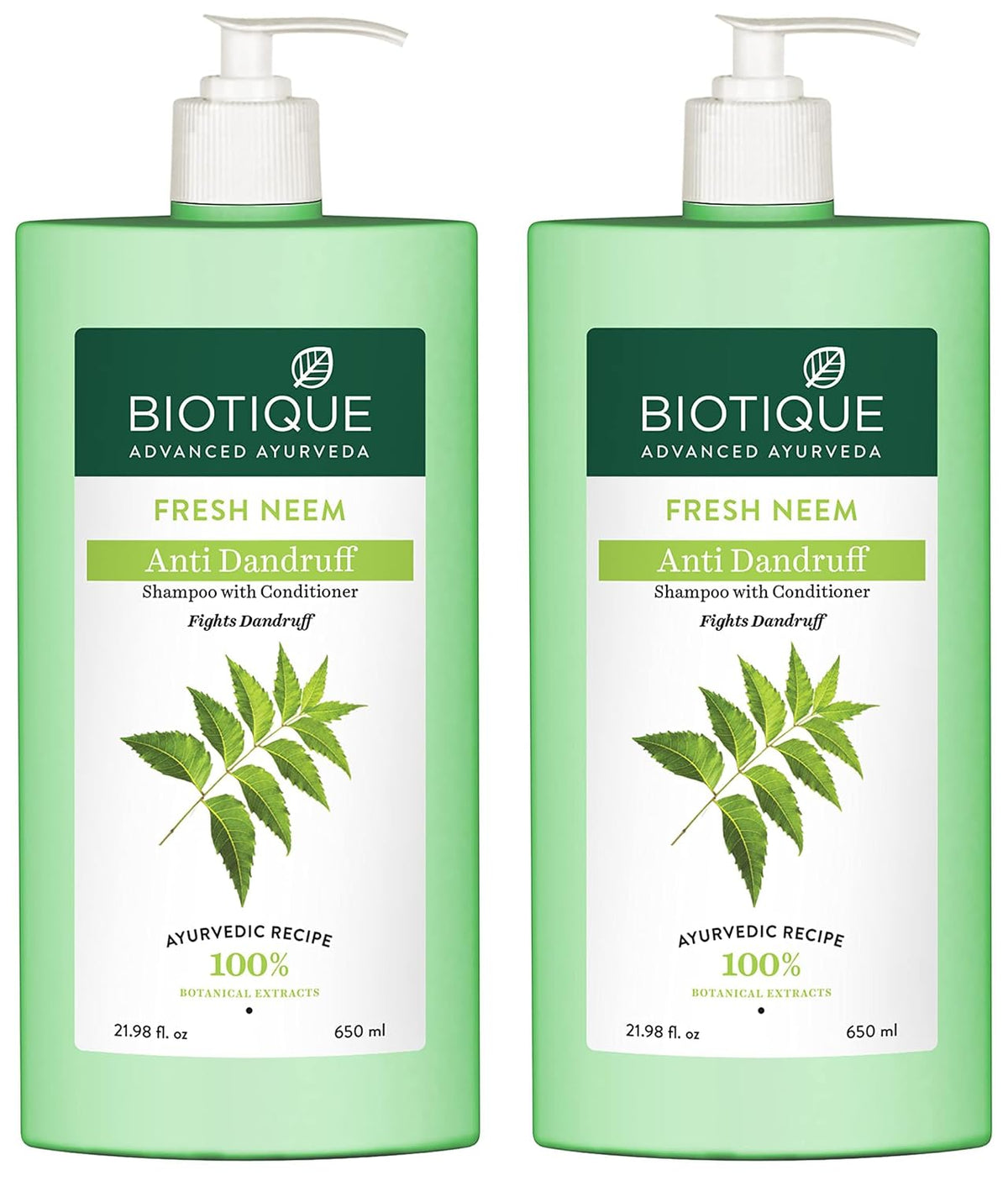 Biotique Fresh Neem Anti Dandruff Shampoo and Conditioner | Controls Dandruff | Eliminates Dryness, Flaking, and Itching | Hair Looks Fresh and Lustrous |Suitable for All Skin Types | 650ml