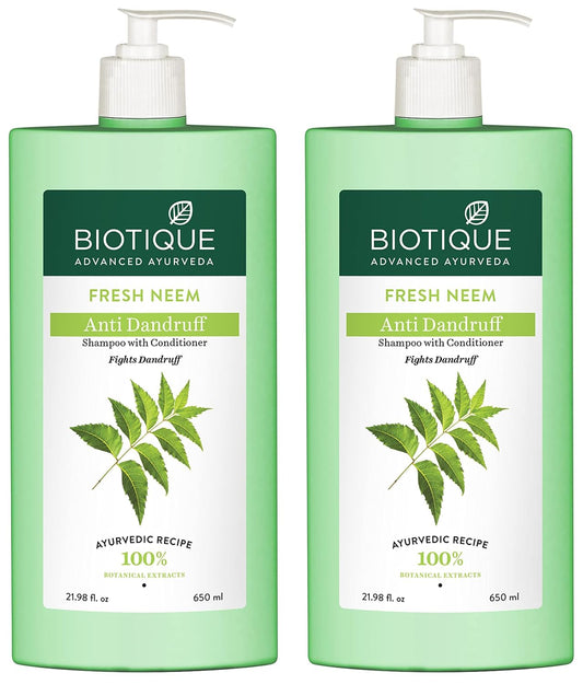 Biotique Fresh Neem Anti Dandruff Shampoo and Conditioner | Controls Dandruff | Eliminates Dryness, Flaking, and Itching | Hair Looks Fresh and Lustrous |Suitable for All Skin Types | 650ml