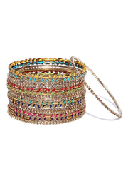 Priyaasi Multicolor Thread Bangles Set for Women | Traditional Design | Stone-Studded | Gold-Plated | Set of 16 | Brass Metal | Bridal Bangles Set for Weddings & Festivals