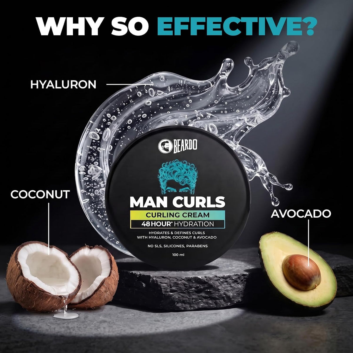 Beardo Man Curls Curling Cream for Men | Super-Defining & Hydrating | Long-lasting Frizz Control | Infused with Hyaluron, Avocado & Coconut | Non-Sticky | Retains hair-moisture | 100g