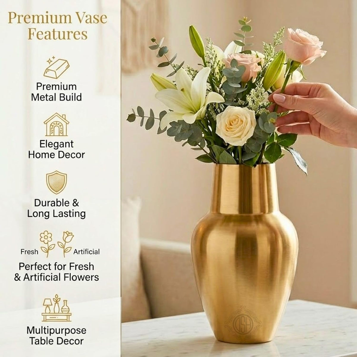 DSH Flower Vase for Living Room Decor, Modern Decorative Tabletop Vase for Center Table, Console Table, Shelf, Office and Home Decoration
