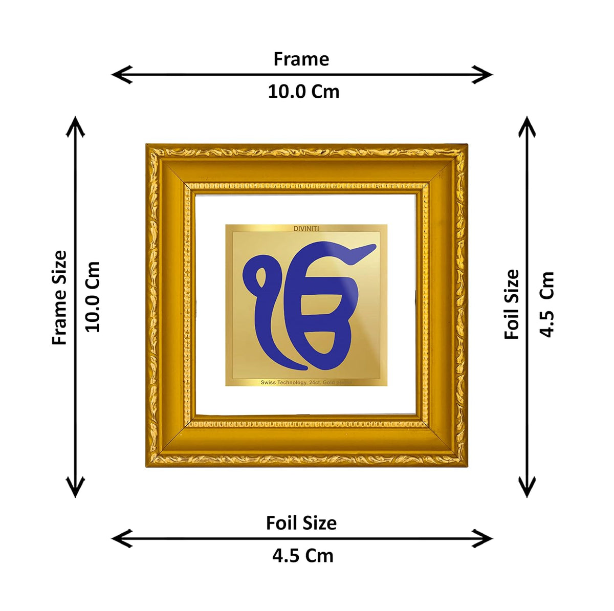 Diviniti Ek Omkar Gold Plated Wall Photo Frame, Table Décor| DG Frame 101 Size 1A and 24K Gold Plated Foil| Religious Photo Frame Idol For Pooja, Gifts Items (10 CM X 10 CM)