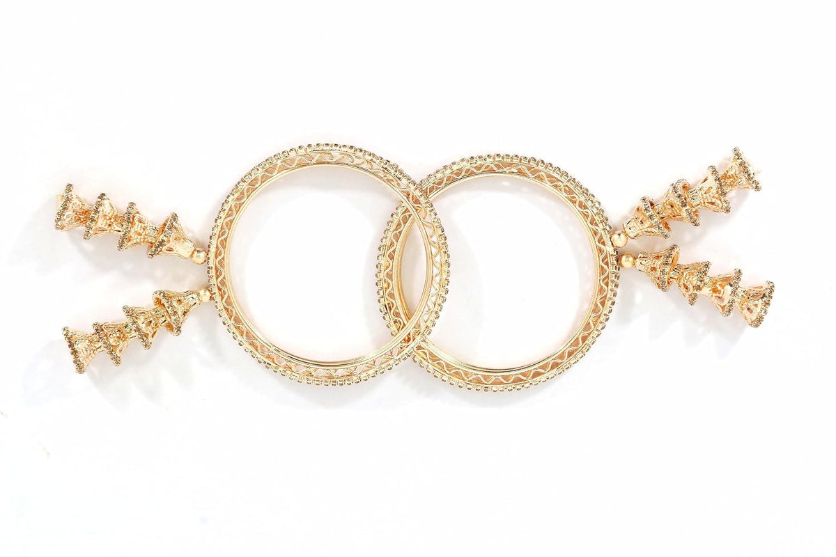 NMII Set of 4 Gold Plated Metal Latkan Bangle Set For Girls & Women with Diamond Stone | Fancy Women's Bangles | Traditional Jhumka Latkan Design Bangles | Fashion Jewelry - Set of 4 Bangles