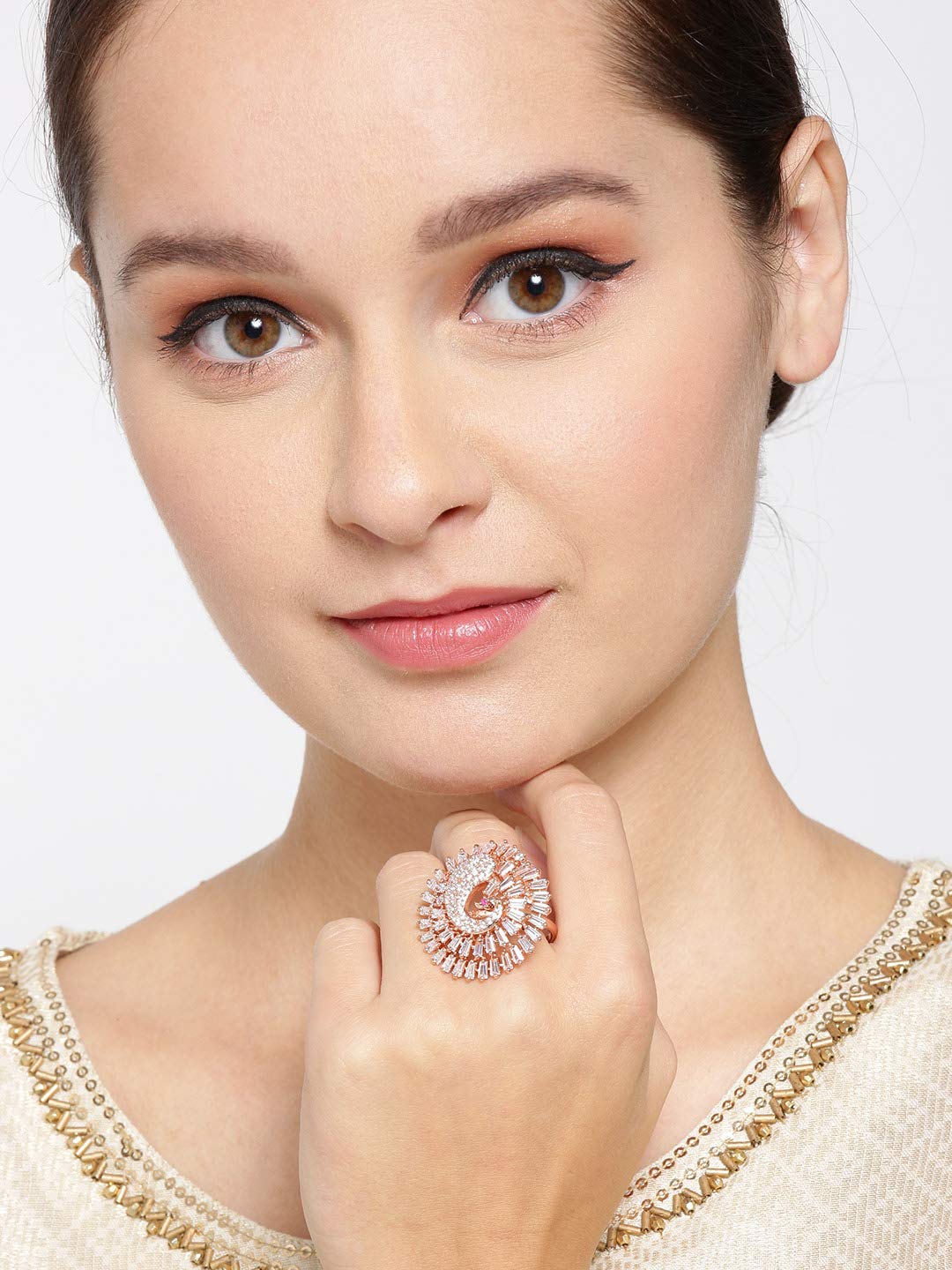 Priyaasi Gold Plated Ring with American Diamond for Women, Girls