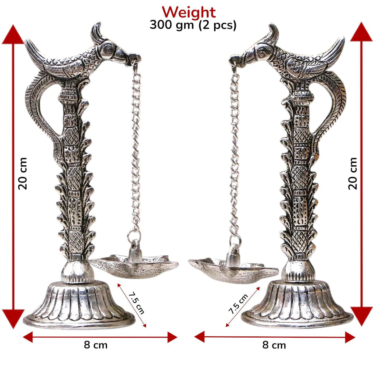 KridayKraft Parrot Design Metal Hanging with Chain Diya Pair of Parrot Design