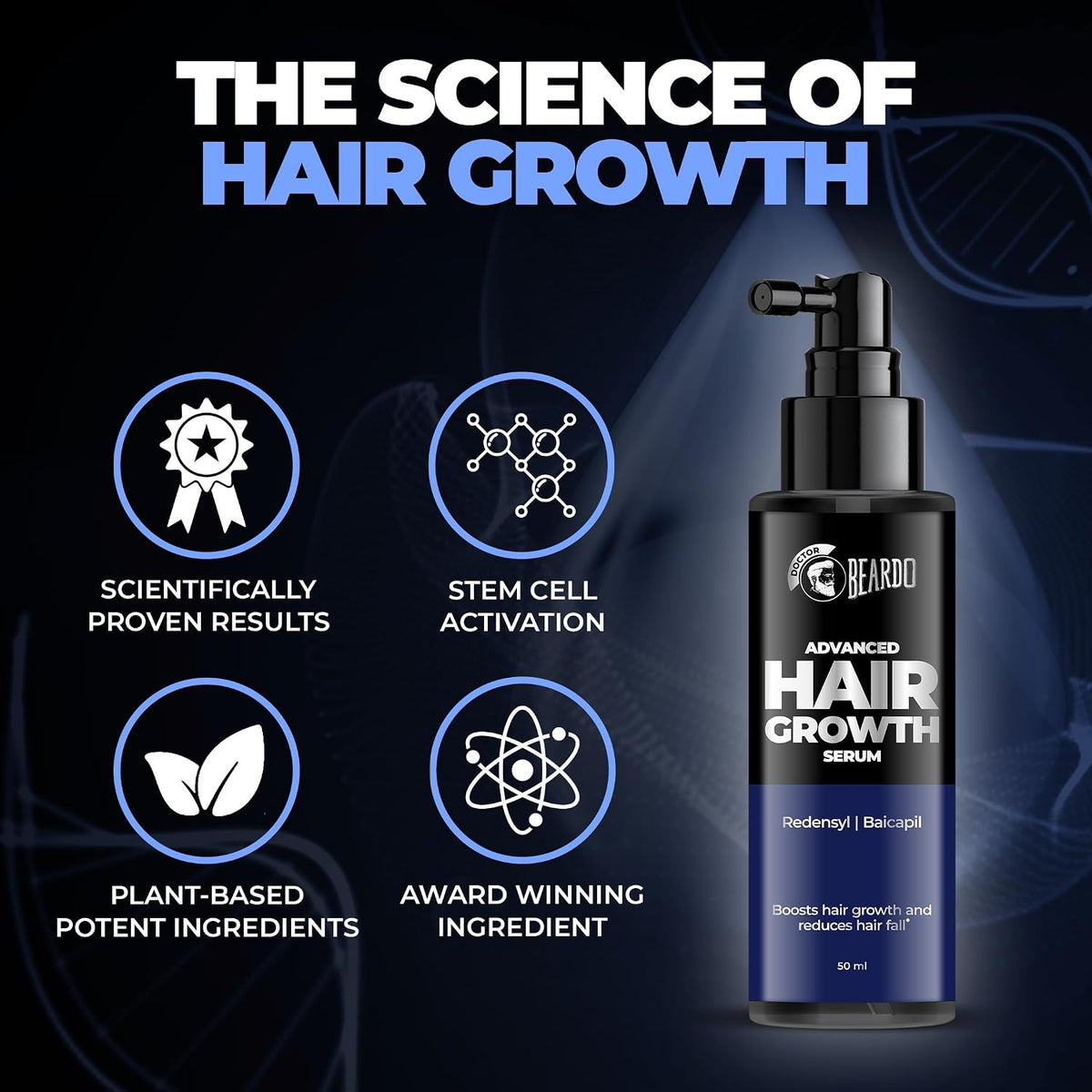BEARDO Dr. Advanced Hair Growth Serum For Men, (50 Ml X 3)| Contains 3% Redensyl, 3% Baicapil, Rosemary | Stimulates Hair Growth, Increase Hair Density & Thickens Hair | Lightweight And Non-Sticky