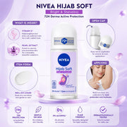 NIVEA Hijab Soft Bright & Shaveless Anti-Perspirant Roll-On for Women, 72H Protection, Vitamin C & Pearl Extract, 0% Alcohol, 50 ml