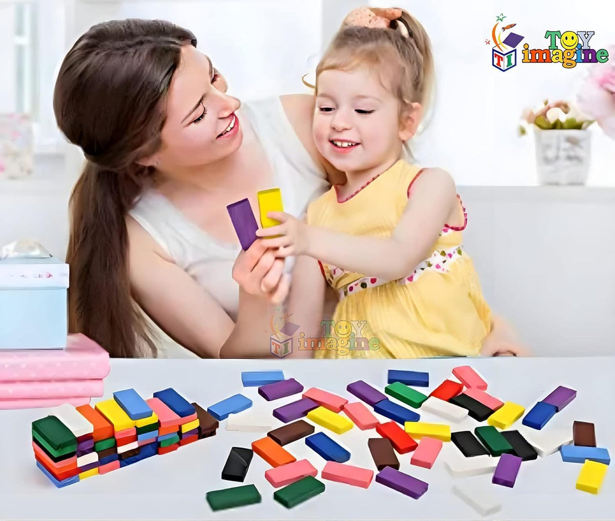 Toy Imagine 1200 Piece Colorful Wooden Domino Block Set for Kids