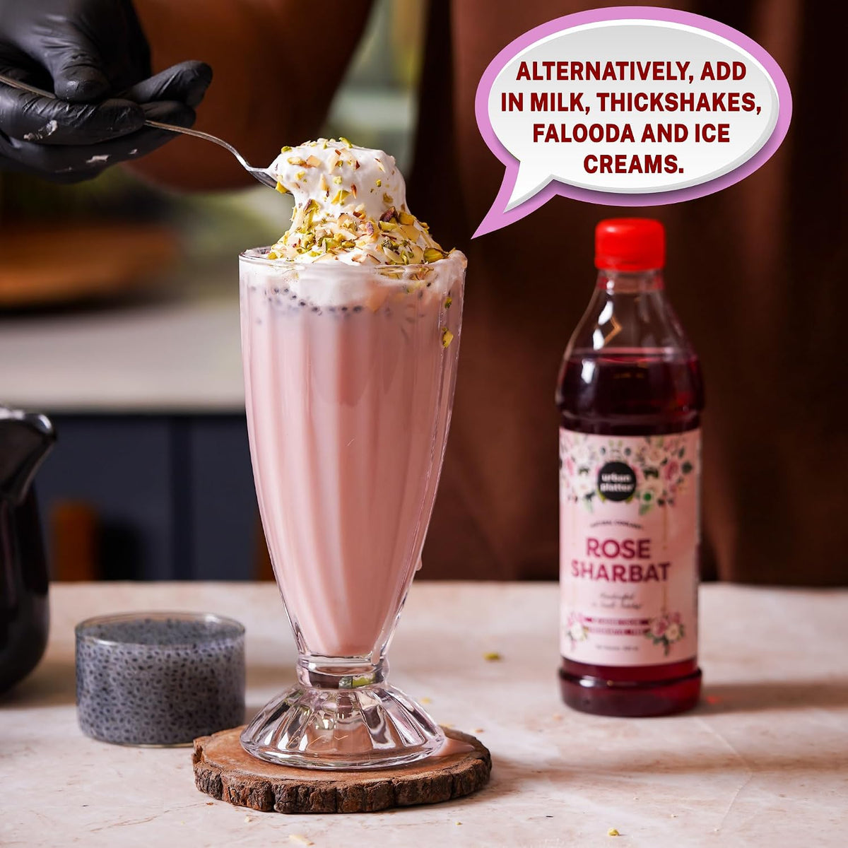 Urban Platter Rose Sharbat, 400ml (Natural Coolant | Handcrafted syrup in Small batches | Preservative-Free | No Added Colour)