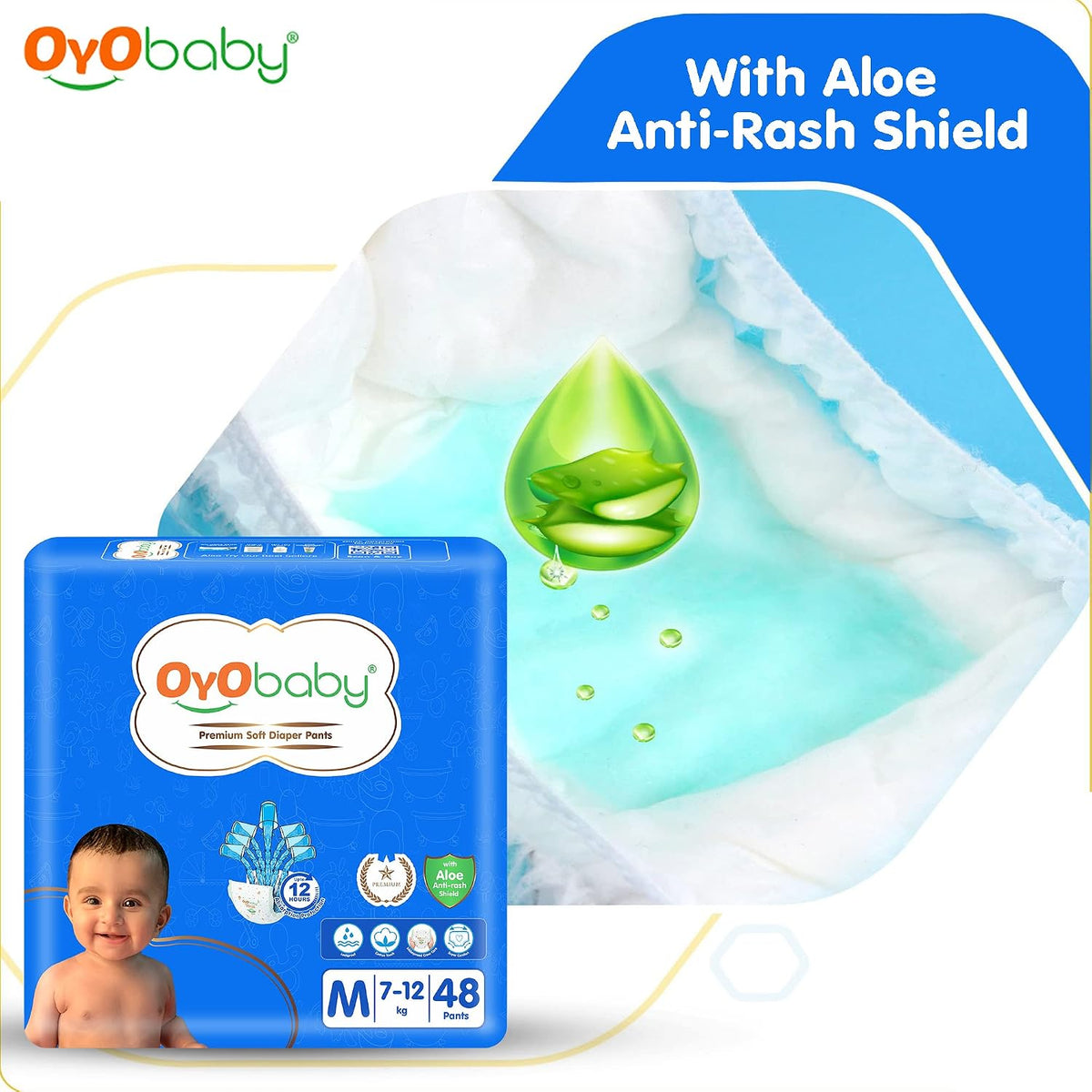 OYO BABY Diapers | Long Lasting Dry Night & Comfortable Sleep Style Diaper Pants, Size 9-14 kg baby 48 Count (Pack of 1), & OYO BABY Soft Cleaning with Aloe Vera Baby Wipes Lids 72 Counts (Combo Pack)