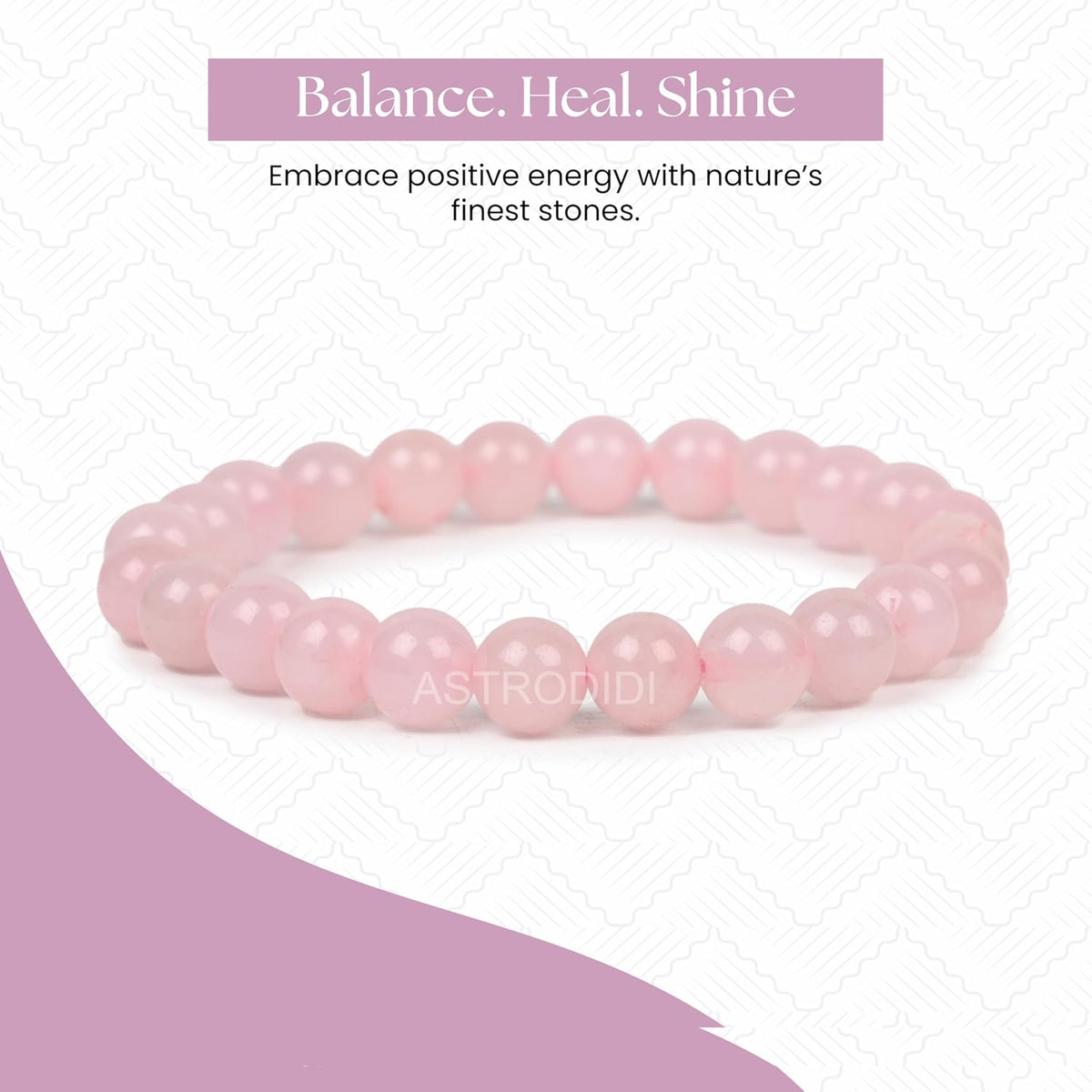 Astrodidi Natural Certified Rose Quartz Stone Bracelet for Emotional Healing, Self-Love and Promoting Harmony in Relationships by Resonating with the Heart Chakra | Reiki Feng-Shui Crystal Gemstone Bracelet for Men and Women