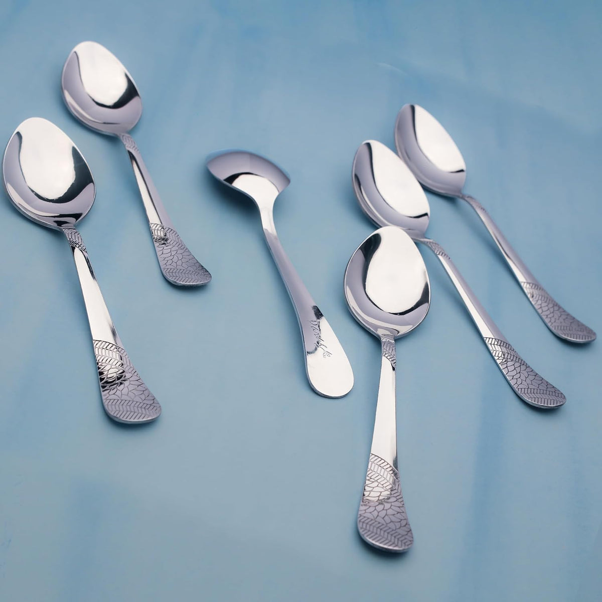 Parage 6 Pieces Stainless Steel Table Spoons,18 cm Long, Premium Spoons Set for Home & Kitchen, Luxury Dinning Tableware Cutlery Set Gift for House Warming,6 Big Spoons, Silver Imperial Design