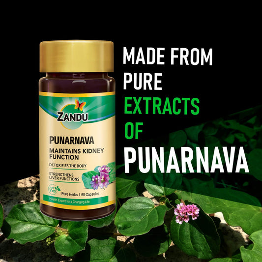 Zandu Punarnava Capsules, With Goodness of Natural Punarnava Extract known for Good Gut Health & for Healthy Appetite, Helps for Heart and Urinary Health - 60 Veg capsules