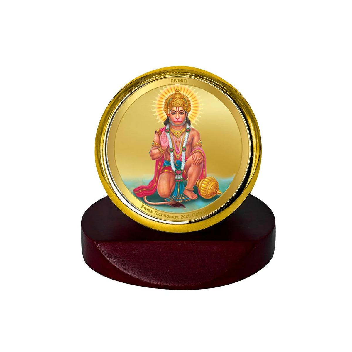Diviniti Lord Hanuman Ji Ashirwad Photo Frame for Car Dashboard, Car Idol, Table Decor|MCF 1C Gold Frame with 24K Gold Plated Foil|Religious Frame For Pooja, Prayer and Gift (5.5X5.0 CM)