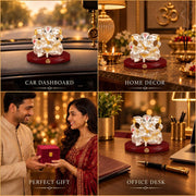 DIVINITI 999 Silver-Plated Lord Ganesha Idol with Gold Accents | Ganpati Murti for Car Dashboard, Home, Office & Puja Room | Diwali & Housewarming Gift with Premium Gift Box | 5 x 7 CM