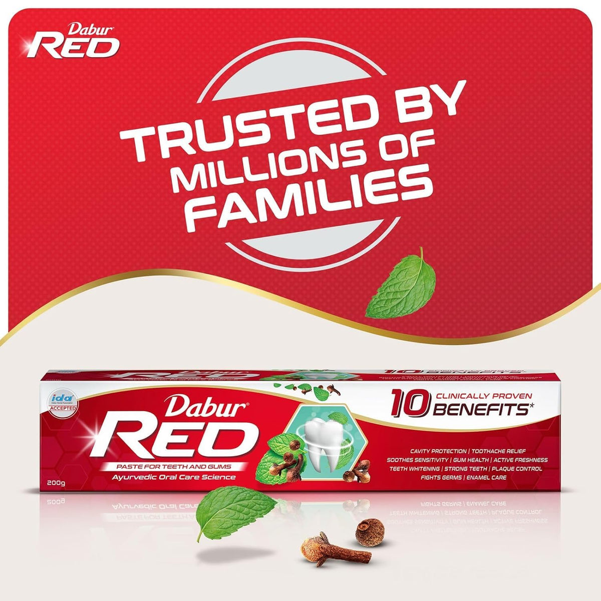 Dabur Red Paste - India's No.1 Ayurvedic Paste, Provides Protection Plaque Removal, Toothache, Yellow Teeth, Bad Breath- 800g (200gm*4)
