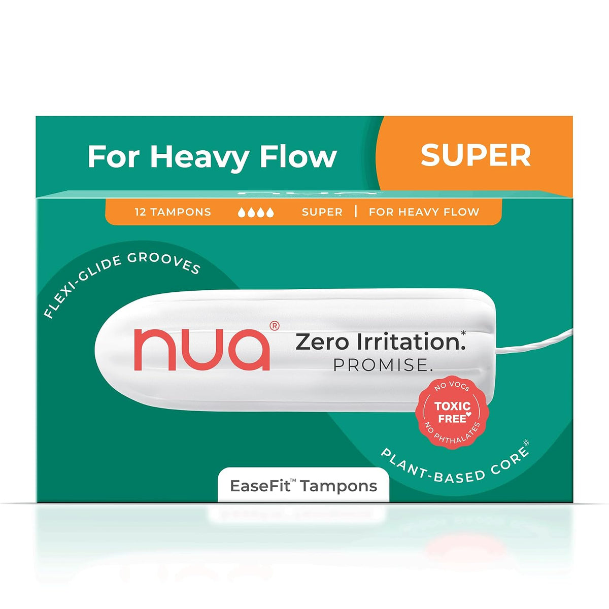 Nua EaseFit Tampons for Heavy Flow | 12 Tampons | Gynaecologically Tested | Hypoallergenic | Rapid Absorption Core | Leak-Proof Protection