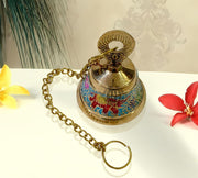 DSH Handcrafted Brass Temple Hanging Bell with Chain Home Mandir Decoration Ghanti for Pooja with Deep Sound (Blue, H-4 Inch)