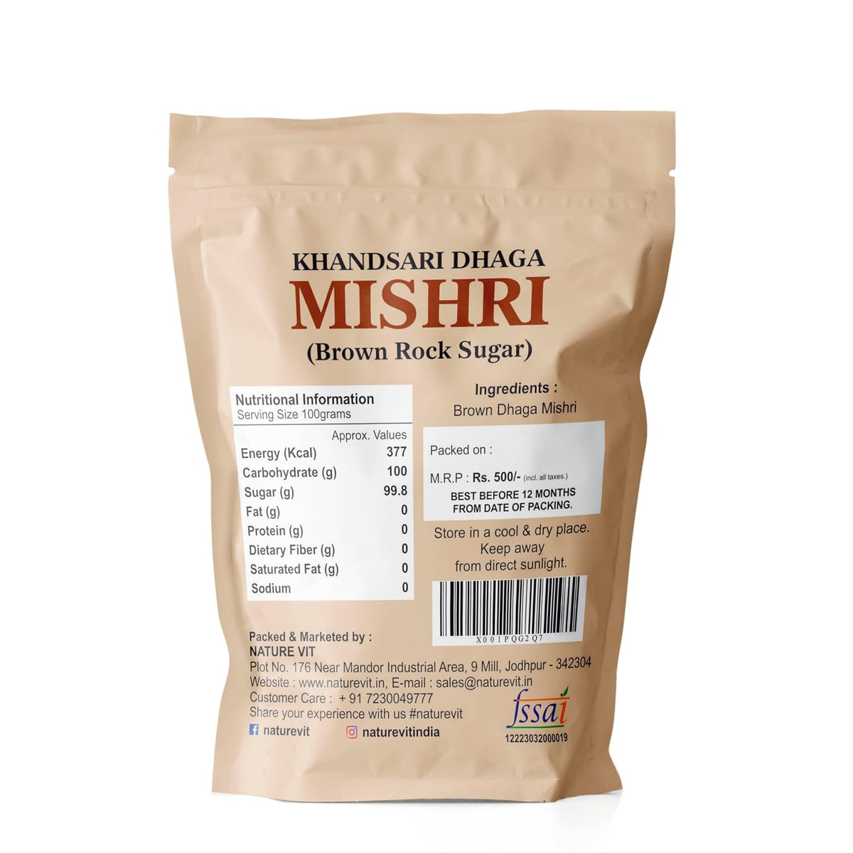 NatureVit Khandsari Dhaga Mishri 1 Kg | Pure Threaded Rock Sugar | Traditional Brown Mishri Candy for Pooja & Wellness