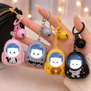 Toy Imagine Cute LED Glowing Animal Keychain for Kids (Pack of 4) Kawaii Cat Astronaut Bag Charm with Bell Backpack & School Bag Accessory Return Birthday Gift for Girls, Boys, Teens (Random Designs)
