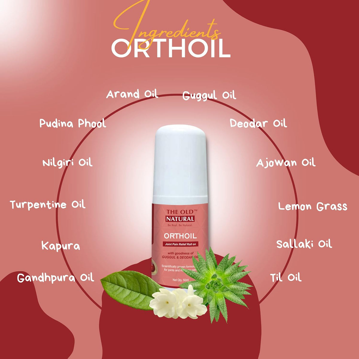 The Old Natural Orthoil Ortho Pain Relief Ayurvedic Medicine Oil 50ml Roll On I For Joint Pain Relief I 100% Herbal Oil With No Stickiness I Easy To Carry (Pack of 1-50ml))